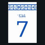 Seashell Grid Beach Wedding Blauw Wit CUSTOM Kaart<br><div class="desc">Perfect schattige tafel nummer kaart voor een leuke bruiloft! Met de hand gemaakte kunst voor jou! Ideaal voor een bruiloft, vrijgezellenfeest aan zee, vrijgezellenfeest, verlovingsfeest of verjaardagsfeest. VOLLEDIG ! Klik hierboven op "Personaliseren" om de tekst te bewerken. Klik op "bewerken met het ontwerpgereedschap" om de lettertypen, kleuren en plaatsingen aan...</div>