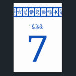 Seashell Grid Beach Wedding Blauw Wit CUSTOM Kaart<br><div class="desc">Perfect schattige tafel nummer kaart voor een leuke bruiloft! Met de hand gemaakte kunst voor jou! Ideaal voor een bruiloft, vrijgezellenfeest aan zee, vrijgezellenfeest, verlovingsfeest of verjaardagsfeest. VOLLEDIG ! Klik hierboven op "Personaliseren" om de tekst te bewerken. Klik op "bewerken met het ontwerpgereedschap" om de lettertypen, kleuren en plaatsingen aan...</div>