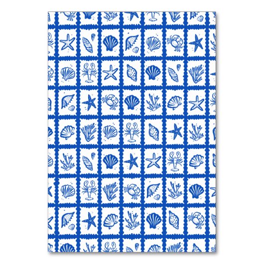 Seashell Grid Beach Wedding Blauw Wit CUSTOM Kaart (Achterkant)
