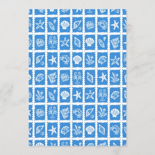 Seashell Grid Beach Wedding Blauw Wit CUSTOM Menu (Achterkant)