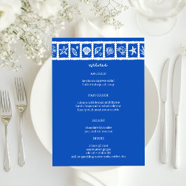 Seashell Grid Beach Wedding Blauw Wit CUSTOM Menu