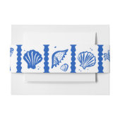 Seashell Grid Beach Wedding Blauw Wit CUSTOM Uitnodigingen Wikkel (Voorkant Voorbeeld)