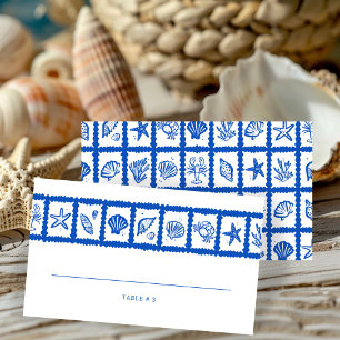 Seashell Grid Beach Wedding CUSTOM Plaatskaartje