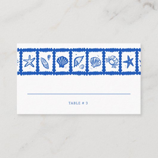 Seashell Grid Beach Wedding CUSTOM Plaatskaartje (Voorkant)