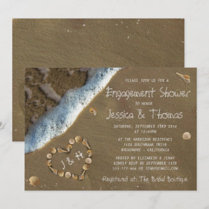 Seashell Heart Beach Verloving Shower-uitnodiginge Kaart