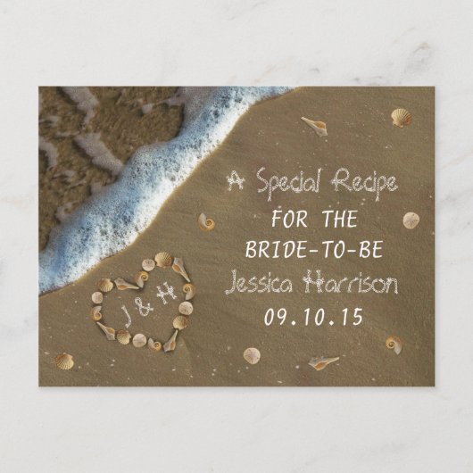 Seashell Heart Beach Vrijgezellenfeest Recept Kaar Uitnodiging Briefkaart (Voorkant)