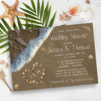 Seashell Heart Beach Wedding Shower-uitnodigingen