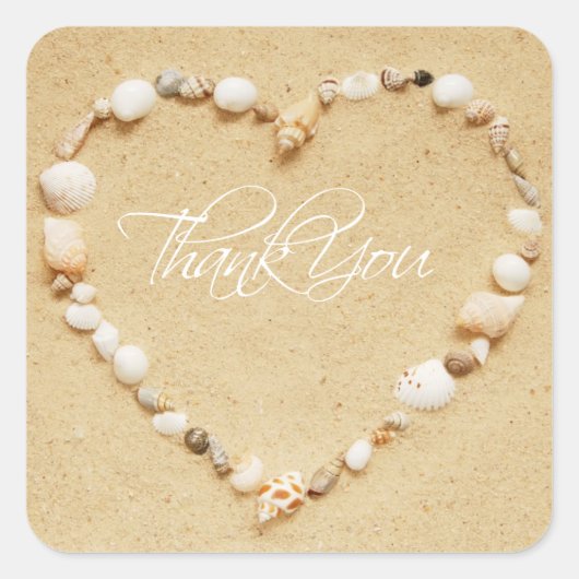 Seashell Heart Dank u Vierkante Sticker (Voorkant)