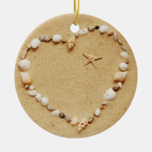 Seashell Heart met Starfish Keramisch Ornament
