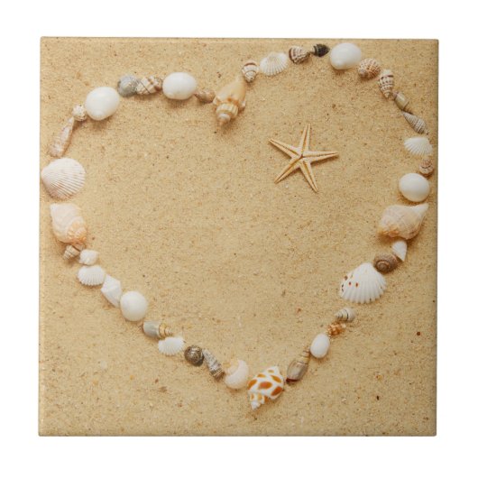 Seashell Heart met Starfish Tegeltje (Voorkant)