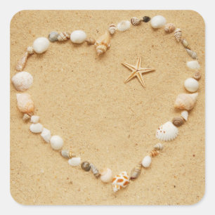 Seashell Heart met Starfish Vierkante Sticker