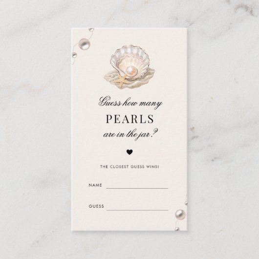 Seashell Hoeveel Parels Baby shower Game Kaart (Voorkant)