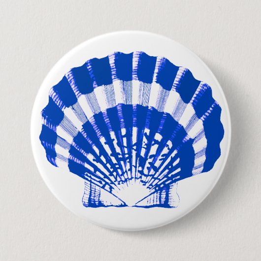 Seashell - kobalt blauw en wit ronde button 7,6 cm (Voorkant)