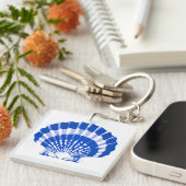 Seashell - kobalt blauw en wit sleutelhanger (Voorkant Rechts)