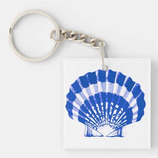 Seashell - kobalt blauw en wit sleutelhanger (voorkant)