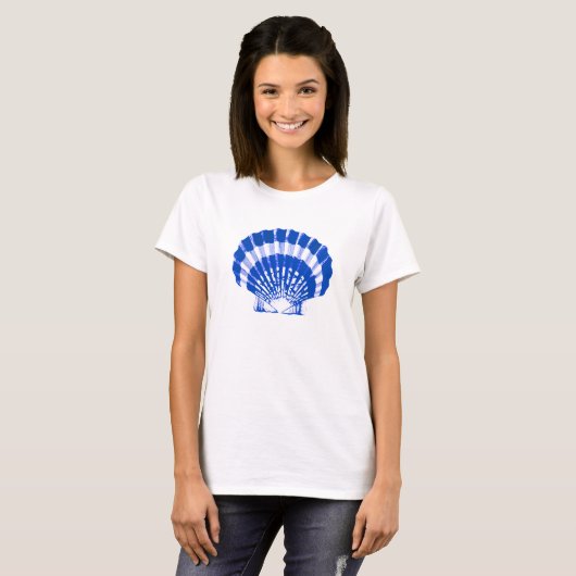 Seashell - kobalt blauw en wit t-shirt (Voorkant volledig)