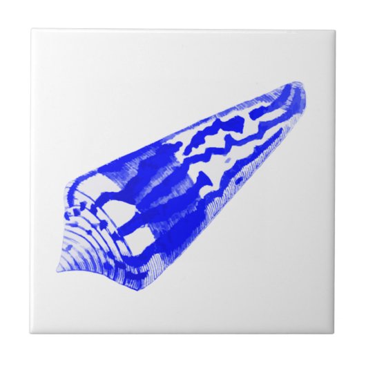 Seashell - kobalt blauw en wit tegeltje (Voorkant)