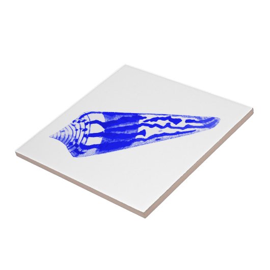 Seashell - kobalt blauw en wit tegeltje (Zijkant)