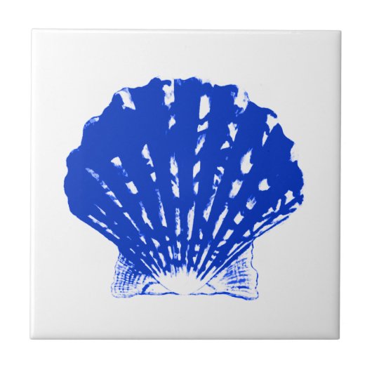 Seashell - kobalt blauw en wit tegeltje (Voorkant)
