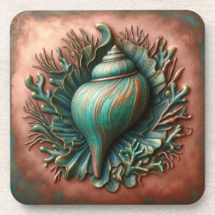 Seashell Koper en Patina Beach House Bier Onderzetter