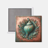 Seashell Koper en Patina Beach House Magneet (Voorkant / Achterkant)
