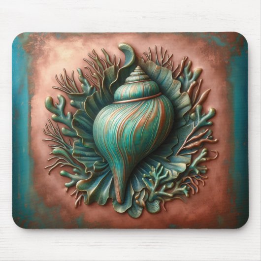 Seashell Koper en Patina Beach House Muismat (Voorkant)