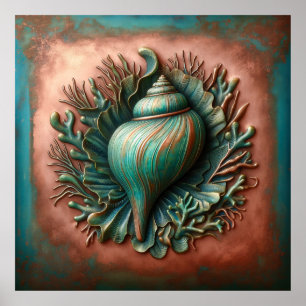 Seashell Koper en Patina Beach House Poster