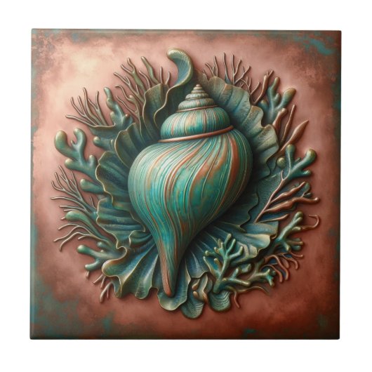 Seashell Koper en Patina Beach House Tegeltje (Voorkant)