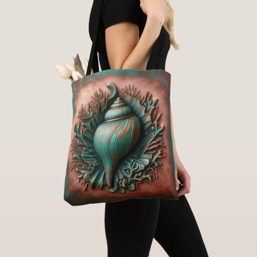 Seashell Koper en Patina Beach House Tote Bag (Dichtbij)