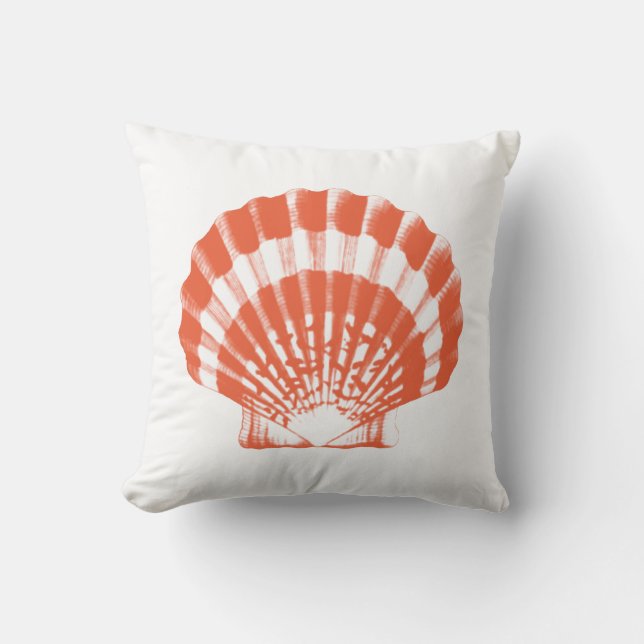 Seashell - koraal sinaasappel en wit kussen (Voorkant)