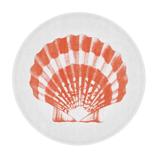 Seashell - koraal sinaasappel en wit snijplank (Voorkant)