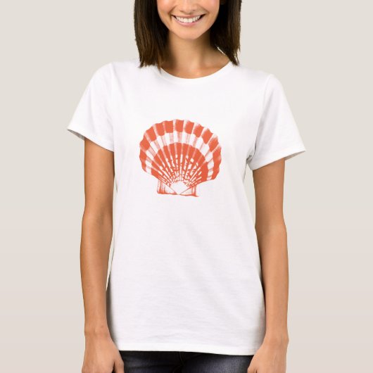 Seashell - koraal sinaasappel en wit t-shirt (Voorkant)