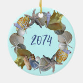 Seashell Krans Namen en Jaar Ornament (Achterkant)