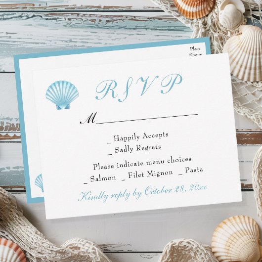 Seashell Kust Romantische Zomer Huwelijk RSVP Uitnodiging Briefkaart