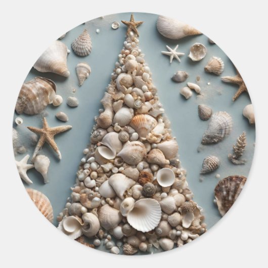 Seashell Kustkerstboom Ronde Sticker (Voorkant)