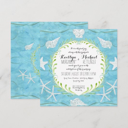 Seashell Leaf krans Ocean Beach Waterverf schelpen Kaart (Voorkant / Achterkant)