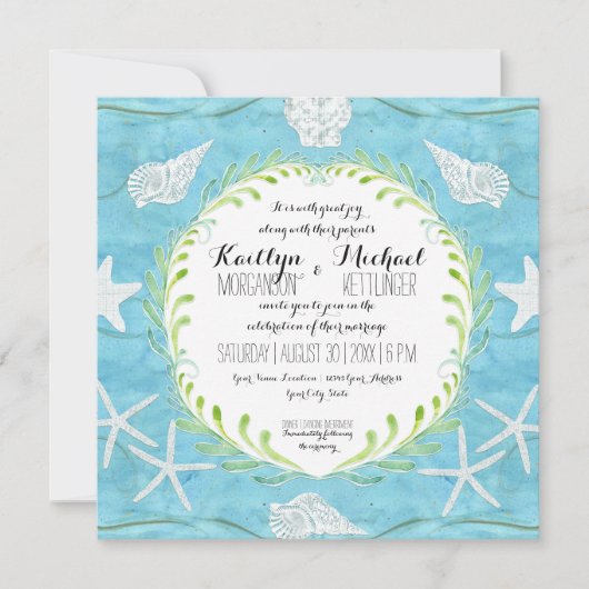 Seashell Leaf krans Ocean Beach Waterverf schelpen Kaart (Voorkant)