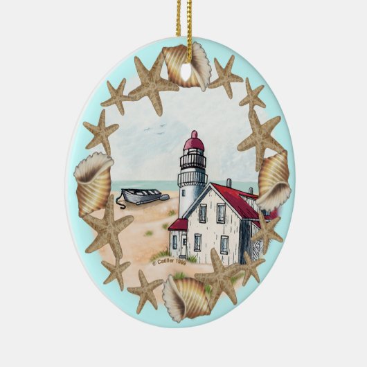 Seashell Lighthouse Ceramic Ornament (Rechts)