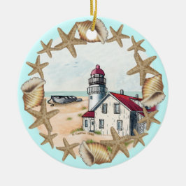 Seashell Lighthouse Ceramic Ornament