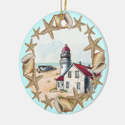 Seashell Lighthouse Ceramic Ornament (Links)