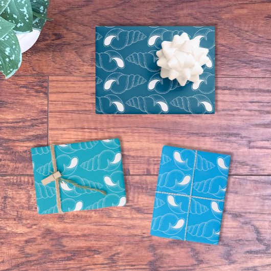Seashell Line Art Pattern Wrapping Paper Sheets