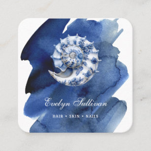 Seashell logo op blauw waterverf visitekaartje
