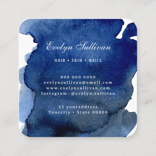 Seashell logo op blauw waterverf visitekaartje (Achterkant)