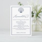 Seashell Marine Blauw Strand Bruiloft Accommodatie Informatiekaartje (Staand voorkant)