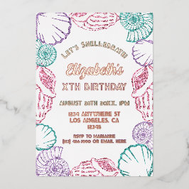 Seashell Meisjes verjaardag Folie Uitnodiging