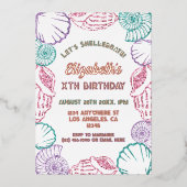 Seashell Meisjes verjaardag Folie Uitnodiging (Voorkant)