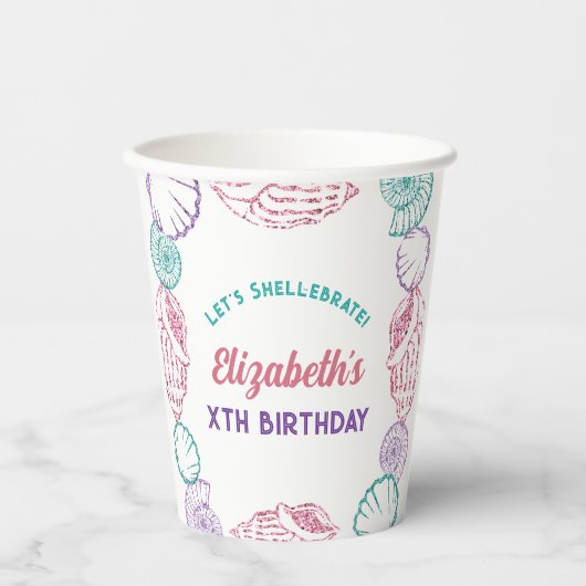 Seashell Meisjes verjaardag Papieren Bekers (Voorkant)