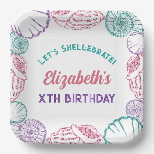 Seashell Meisjes verjaardag Papieren Bordje (Voorkant)