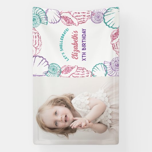 Seashell Meisjes verjaardag Spandoek (Verticaal)