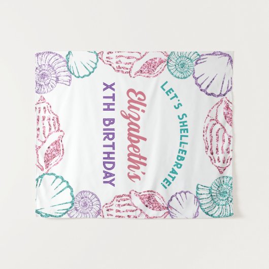 Seashell Meisjes verjaardag Wandkleed (Voorkant (horizontaal))